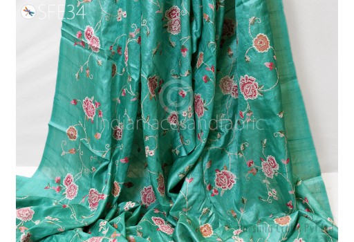 Indian Embroidery Pure Tussar Silk Embroidered Fabric by the yard Raw Silk Wild Natural Handmade Fabric Peace Silk Tussah Dress Saree Material